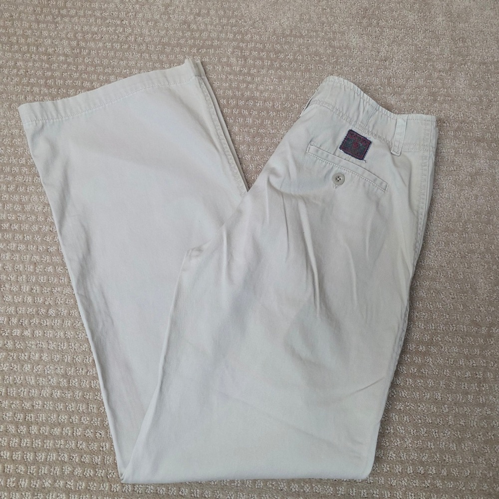 RRL Ralph Lauren Chino Pants Size 4 Beige Wide Leg Cotton Green Plaid Patch Trim